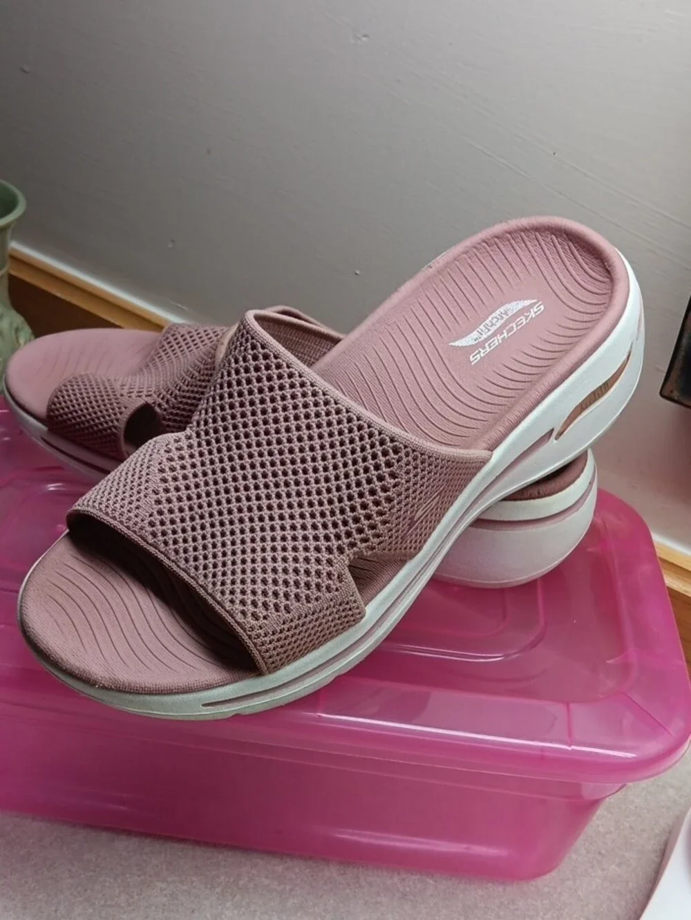 Comfort Knit Slide Sandals in Mauve Blush